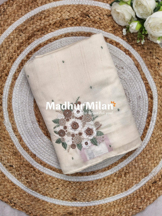 SATTVA RAW SILK EMBROIDERY WORK SAREE CREAM