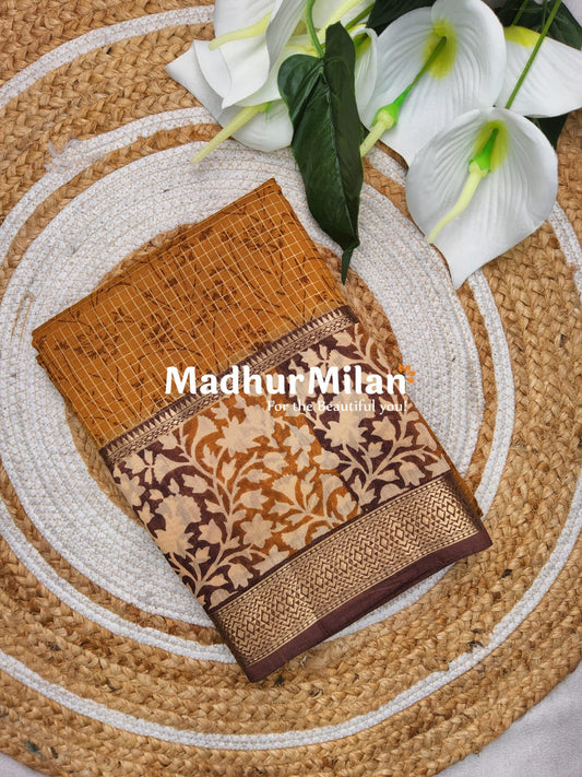 MODAL SILK SAREE PRINTED GOLDEN YELOW