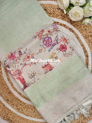 DIGITAL SEMI TUSSER SILK SAREE DUSTY PISTA