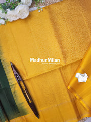 STRIPES BUTTA SOFT JUTE SLUB SILK SAREE DEEP GREEN YELLOW