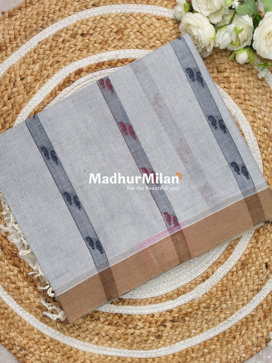 SUTI PIN STRIPES BORDER COTTON SAREE DEEP GREY