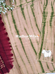 CHUNADI BATIK PRINTED COTTON SAREE MARRON