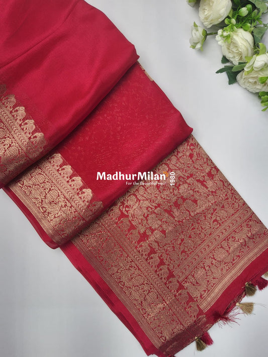 BANARASI RUSSIAN CREPE SAREE PINK