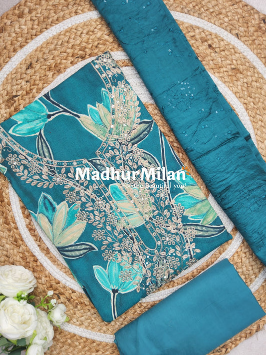 INIRA FLORAL PRINTS SALWAR SUIT TEAL GREEN