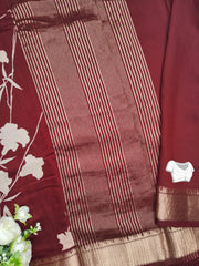 FLORAL PRINT ASSAM SILK SAREE WHITE DEEP RUST