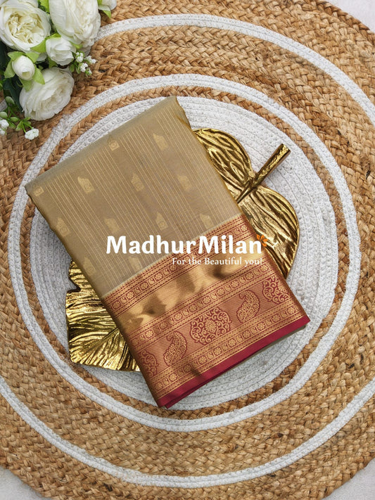 MULTY STRIPES BUTTI BORDER SAREE BEIGE GOLD DUSTY PINK