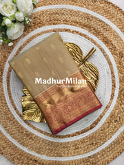 MULTY STRIPES BUTTI BORDER SAREE BEIGE GOLD DUSTY PINK