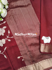 FLORAL PRINT ASSAM SILK WHITE MAROON