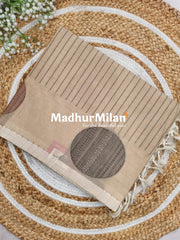 SUTI STRIPED BUTTA BORDER WEAVING COTTON SAREE BEIGE