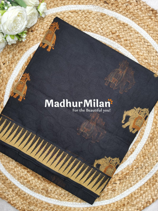THREAD WEAVING COTTON SAREE BLACK