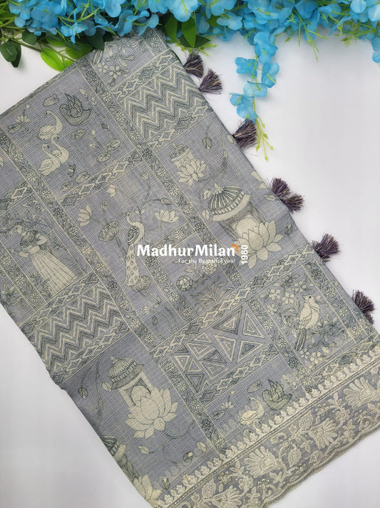 KOTA EMBROIDERY BODER WORK SAREE GREY