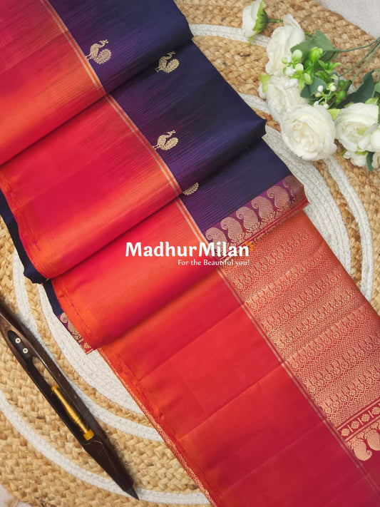 BUTTA BODER SOFT SILK SAREE NAVY BLUE PEACH