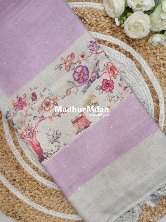 DIGITAL SEMI TUSSER SILK SAREE DUSTY ROSE BROWN