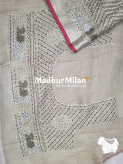 LENIN TISSUE EMBROIDERY WORK SAREE BEIGE