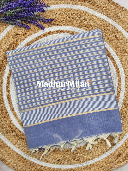 STRIPE LINES COTTON SAREE DUSTY BLUE