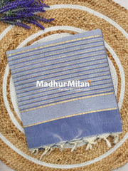 STRIPE LINES COTTON SAREE DUSTY BLUE