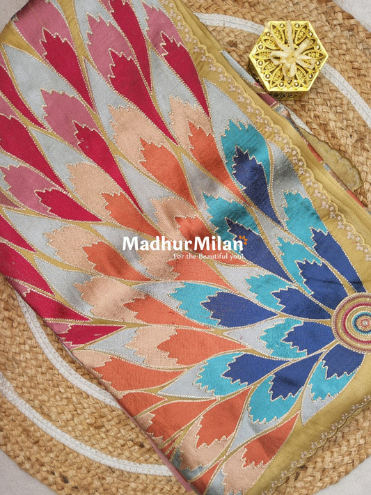 FLORAL EMBROIDERY TISSUE ORGANZA SAREE DUSTY GOLD