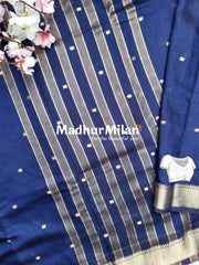 BORDER BUTTA WEAVE SAREE NAVY BLUE