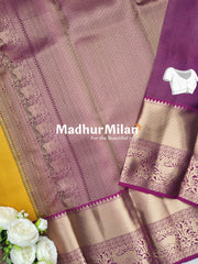 KORVAI MICRO CHECKS SAREE GOLDEN YELLOW WINE