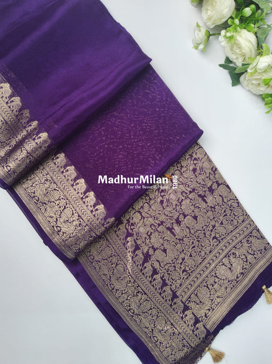 BANARASI RUSSIAN CREPE SAREE PURPLE