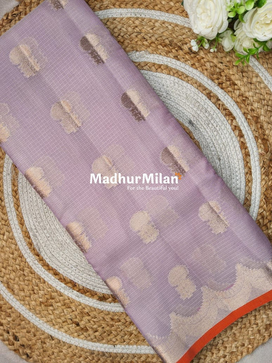 BANARASI SEMI KOTA SAREE LAVENDER ORANGE