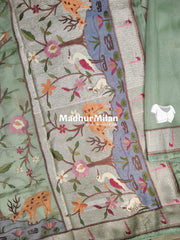 JAAL EMBROIDERY TISSUE ORGANZA SAREE PISTA GREEN