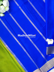 JARI BORDER 3 INCH PURE CREPE SILK SAREE PARRROT GREEN BLUE