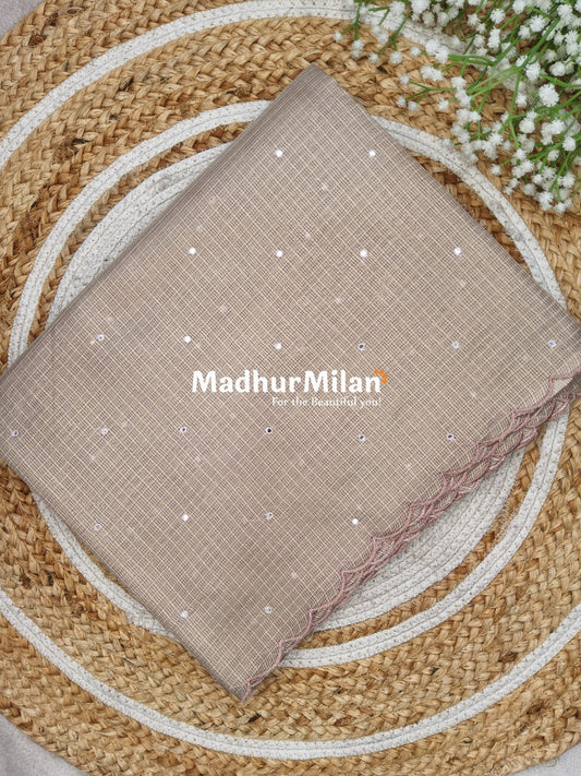 TISSUE KOTA WORK SAREE DUSTY BROWN