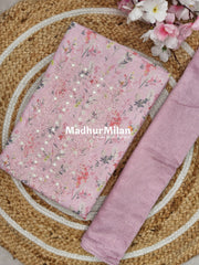 FLORAL LINEN UNSTITCHED SALWAR SUIT PINK