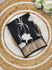 FLORAL PRINT ASSAM SILK SAREE BLACK