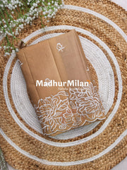 FLORAL WHITE EMBROIDERY WORK SAREE BEIGE