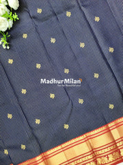 KANCHI STRIPES BUTTA BORDER SAREE NAVY BLUE RED