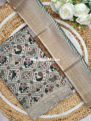 SAB RANG UNSTITCHED SALWAR SUIT TUSSER GREEN