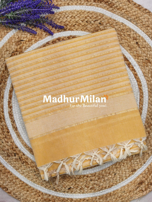 STRIPE LINES COTTON SAREE DUSTY YELLOW