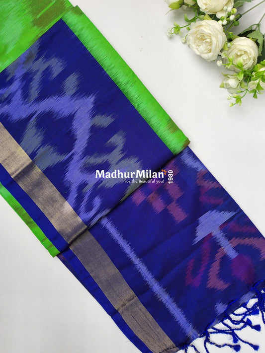 RUBY PATTOLA SILK TISSUE BORDER GREEN BLUE