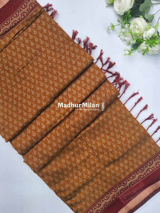 BAGRU PRINT KAJU SILK SAREE GOLDEN YELLOW