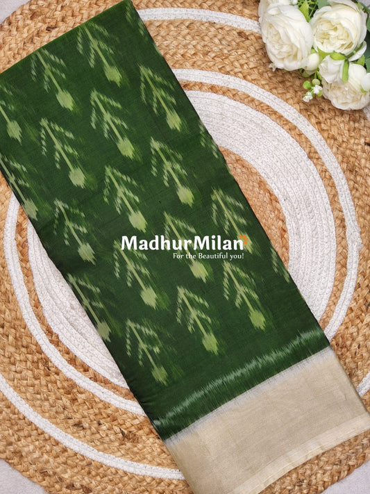 POCHAMPALI SILK COTTON SAREE GREEN BEIGE