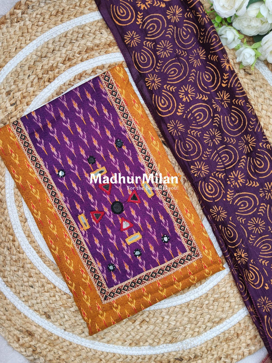 PATOLA PRINT COTTON UNSTITCHED SALWAR SUIT MUSTARD