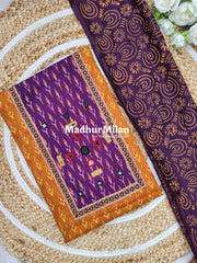 PATOLA PRINT COTTON UNSTITCHED SALWAR SUIT MUSTARD