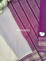 SEMI CREPE SILK SAREE CREAM PURPLE