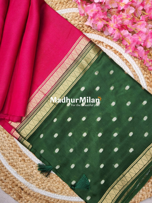 DHRUVI BANARASI SOFT CREPE SAREE PINK GREEN