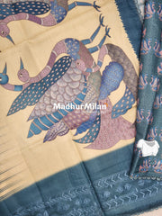 PEACOCK SILK SEMI TUSSER SAREE BLUE