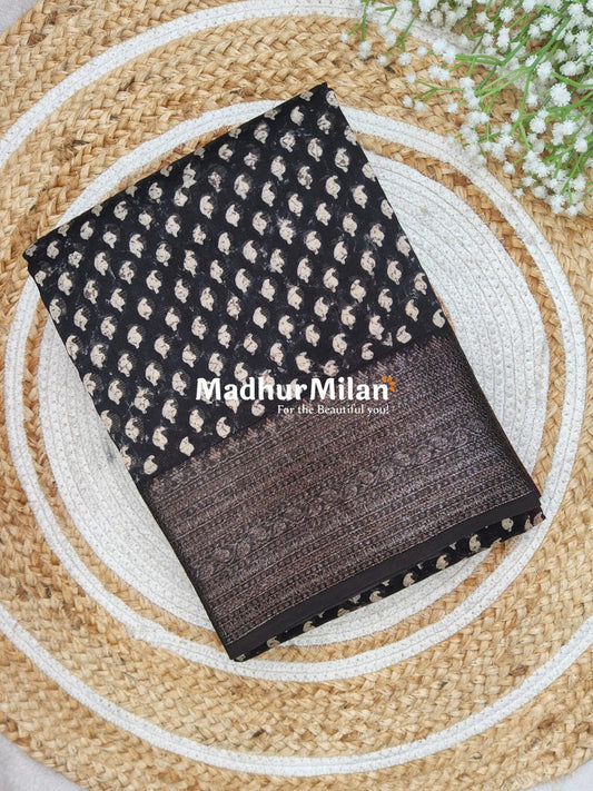 CHANDERI PRINTED SAREE BLACK