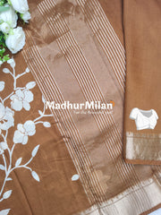 FLORAL PRINT ASSAM SILK WHITE GOLD