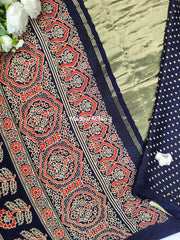 AJRAKH PRINT GAJI MODAL SAREE BLACK