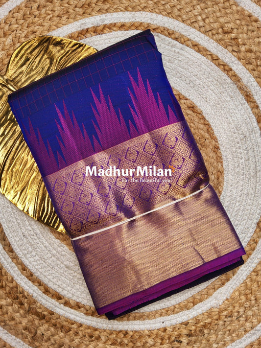 CHECKS TEMPLE JARI BORDER SAREE SAPPHIRE PURPLE