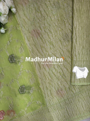 CRUSHED KORA COTTON SAREE PISTA