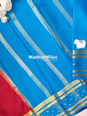 BENTEX BUTTA BORDER PURE CREPE SILK SAREE RED BLUE NAVY
