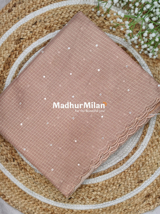 TISSUE KOTA WORK SAREE FAWN