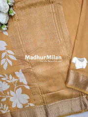 FLORAL PRINT ASSAM SILK SAREE GOLDEN YELLOW